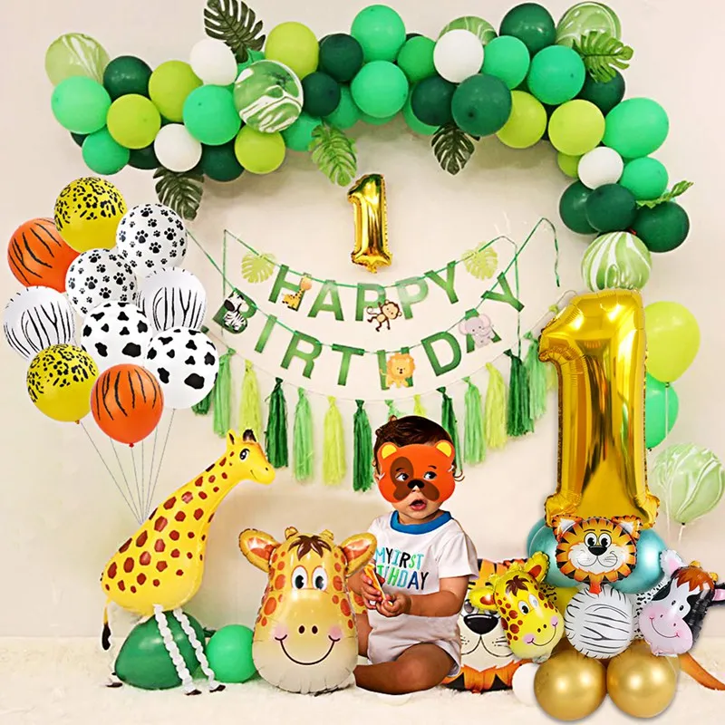 

27pcs Jungle Animal Balloons Set Metal Latex Balloon Number Globos Kids 2nd Birthday Party Decor Girl Boy Baby Shower Decoration