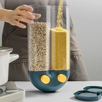 2 grids kitchen storage box wall mounted cereal dispenser dry rice bean sealing can food container plastic box keeping fresh