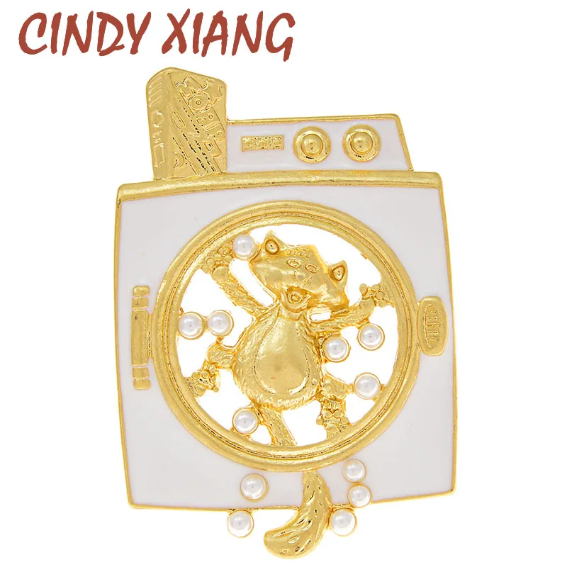 

CINDY XIANG New Trendy Cute Cat Brooches For Women And Men Party Causal Office Geometric Pearls Brooch Pins Gifts High Quality