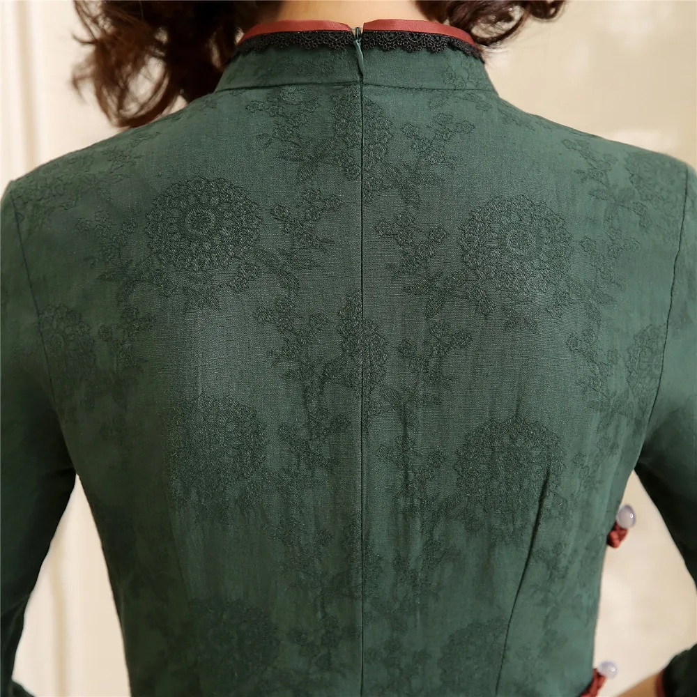 Шанхай история Половина рукава по колено cheongsam платье хлопок лен Винтаж Ципао китайское платье китайский стиль платье для женщин