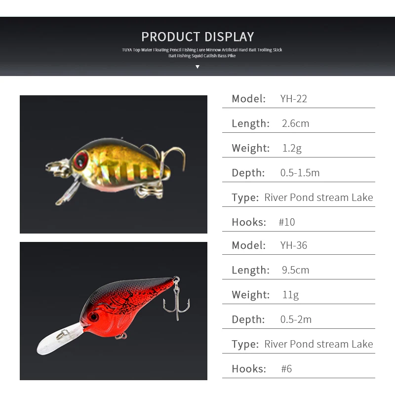 

TUYA Fishing Lure Set Wobblers Crank Fishing Lure Artificial Minnow Hard Bait Crankbait Work Depth 0.5-1.5m Blood Groove Hooks