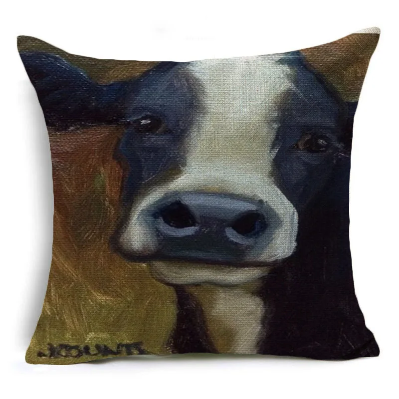 Винтаж милый Крупный рогатый скот Печать Подушка Чехол офиса дома декоративная