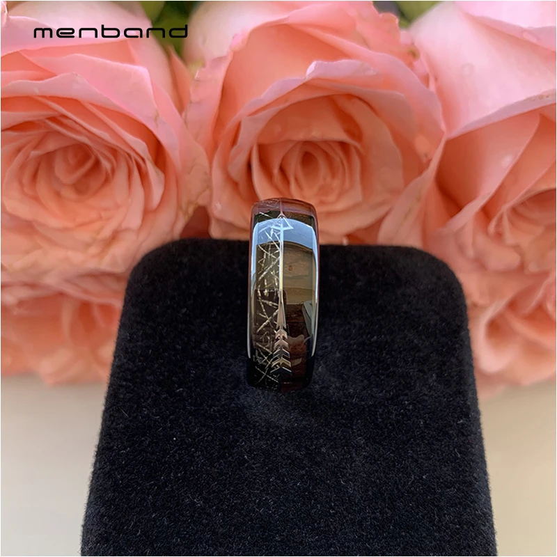 Черный Мужской Перстень вольфрамовый свадебный браслет со стрелкой черный