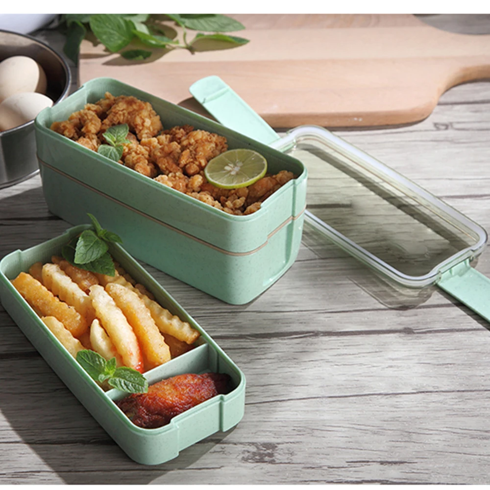 Портативный здоровый материал Ланч бокс 3 слоя пшеничной соломы Bento коробки