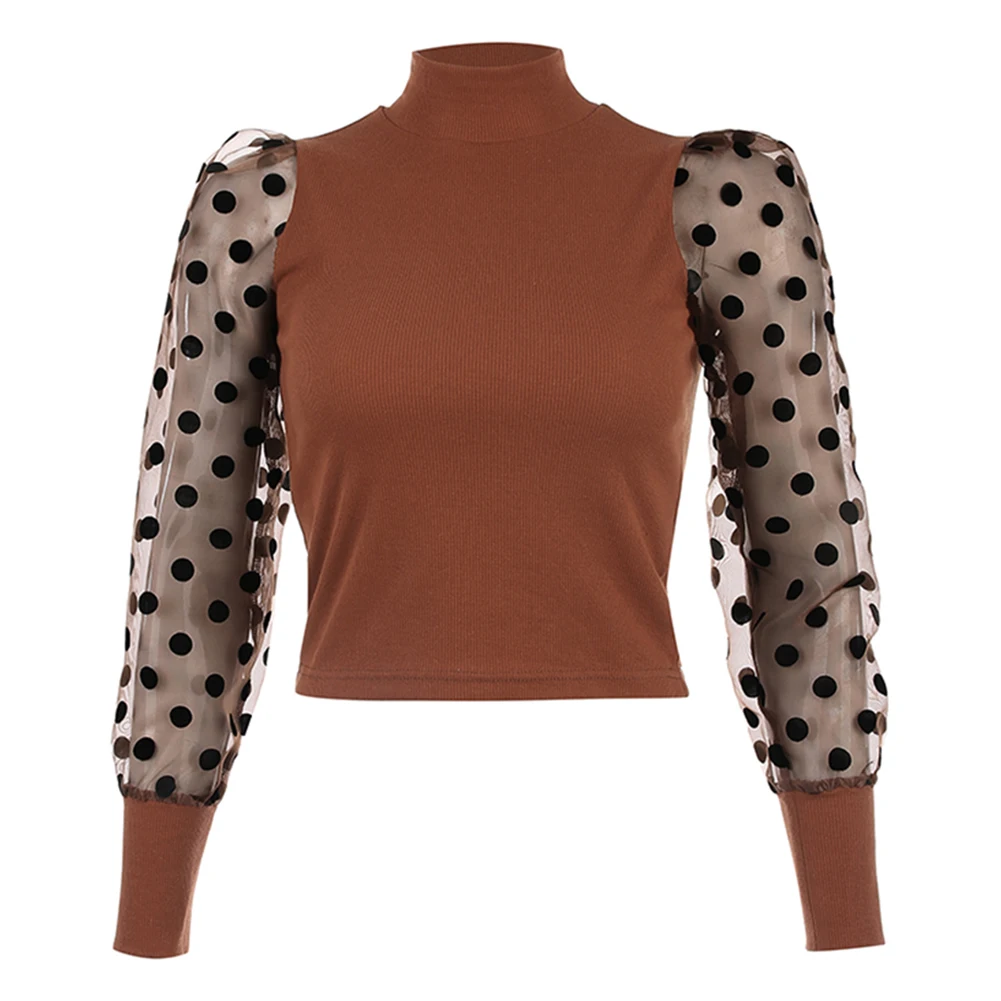 Женская Весенняя сетчатая пышная рубашка с длинным рукавом ребристая Тонкая