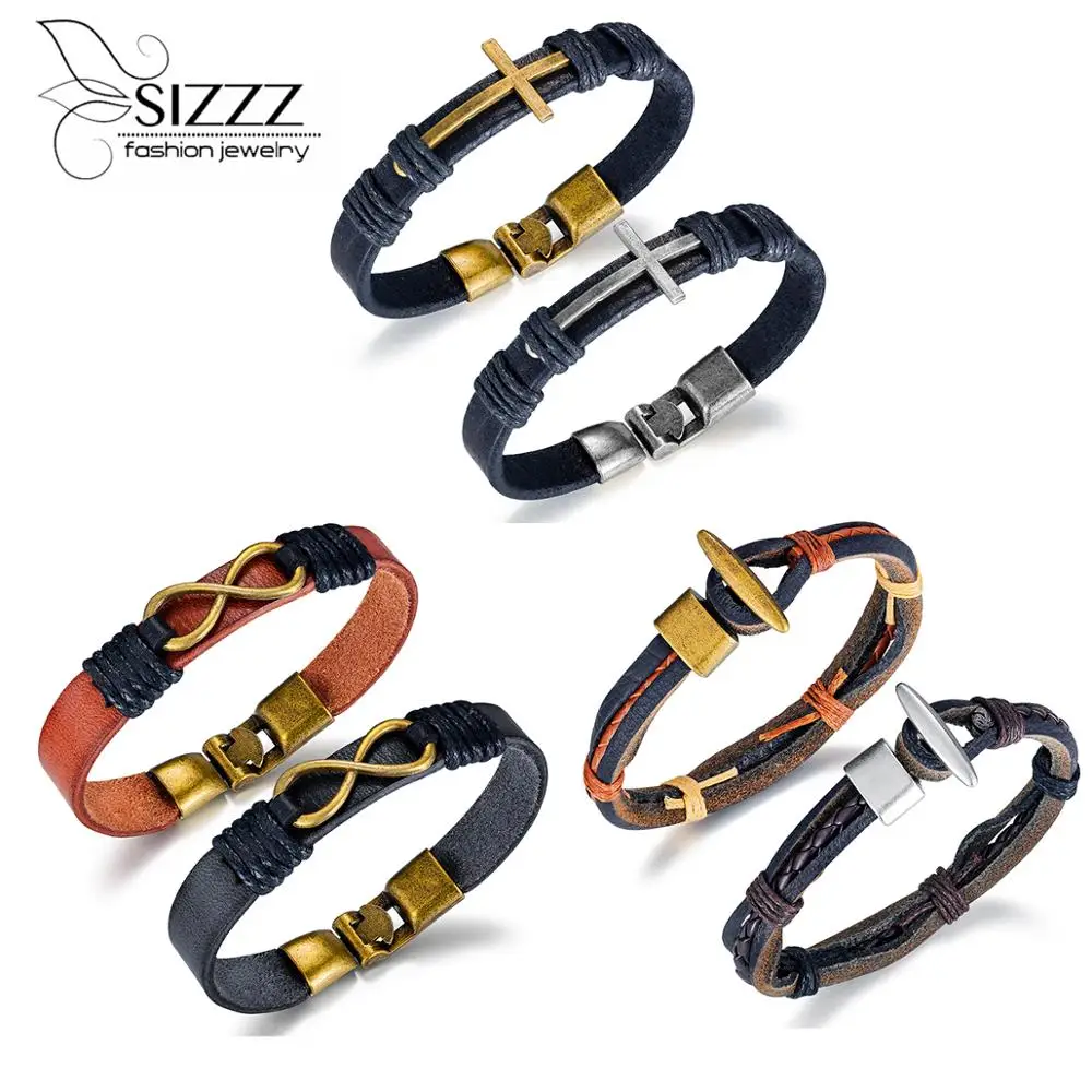 Многослойный Плетеный мужской кожаный браслет 10 видов 21 см|Браслеты с шармами| |