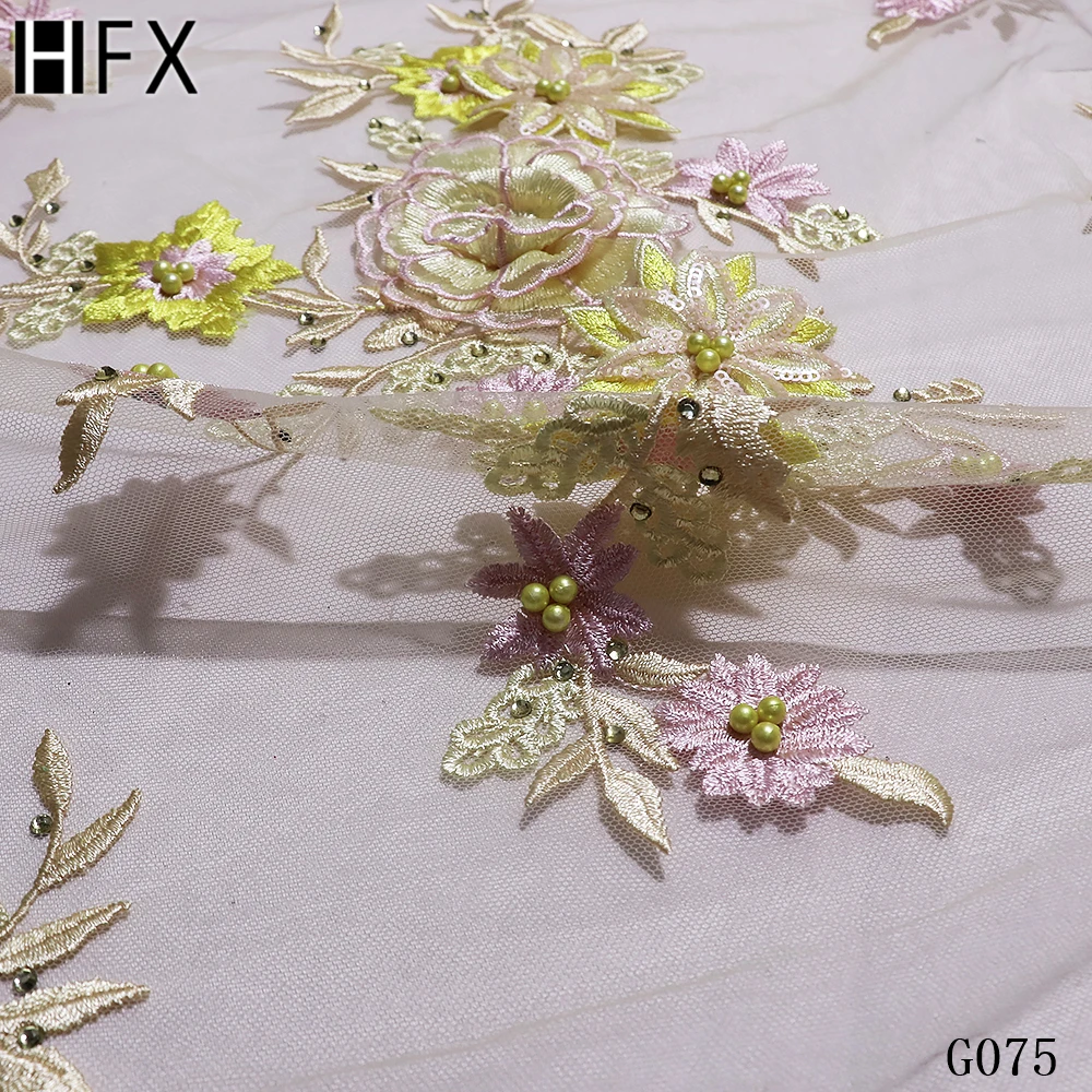 HFX африканская вышитая бисером кружевная ткань ручной работы 3d цветок Французский Тюль Чистая кружевная Свадебная кружевная ткань dentelle tissu 5 ярдов/лот G075
