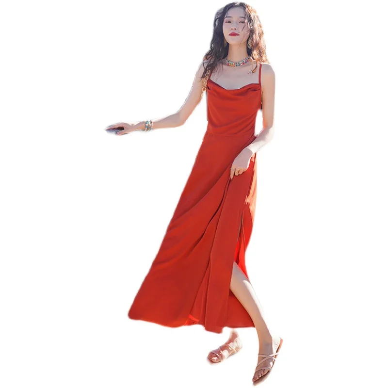 

Casual Honeymoon Vacation Party Night Vestidos Women Long Backless Slip Dress Summer 2021 Runway Elegant Vintage Korean Sundress
