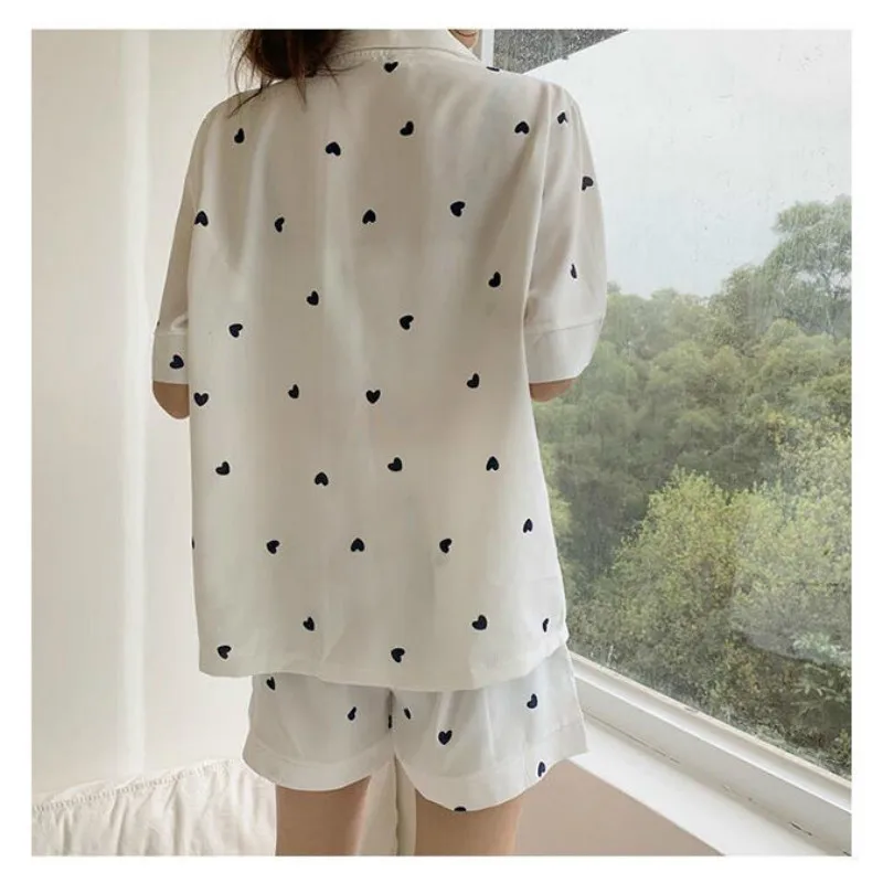 저렴한 2021 여성용 잠옷 가정용 의류 Pijamas 여성용 하트 프린트 Nightie Lounge Wear 섹시한 잠옷 Two Piece Set Pajamas Summer