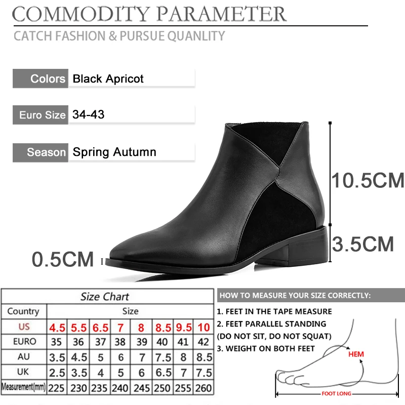 

BYQDY Black Leather Ankle Boots Women Round Toe Western Cowgirl Boots Med Heels Chelsea Boots With Side Zipper Block Heels Shoes