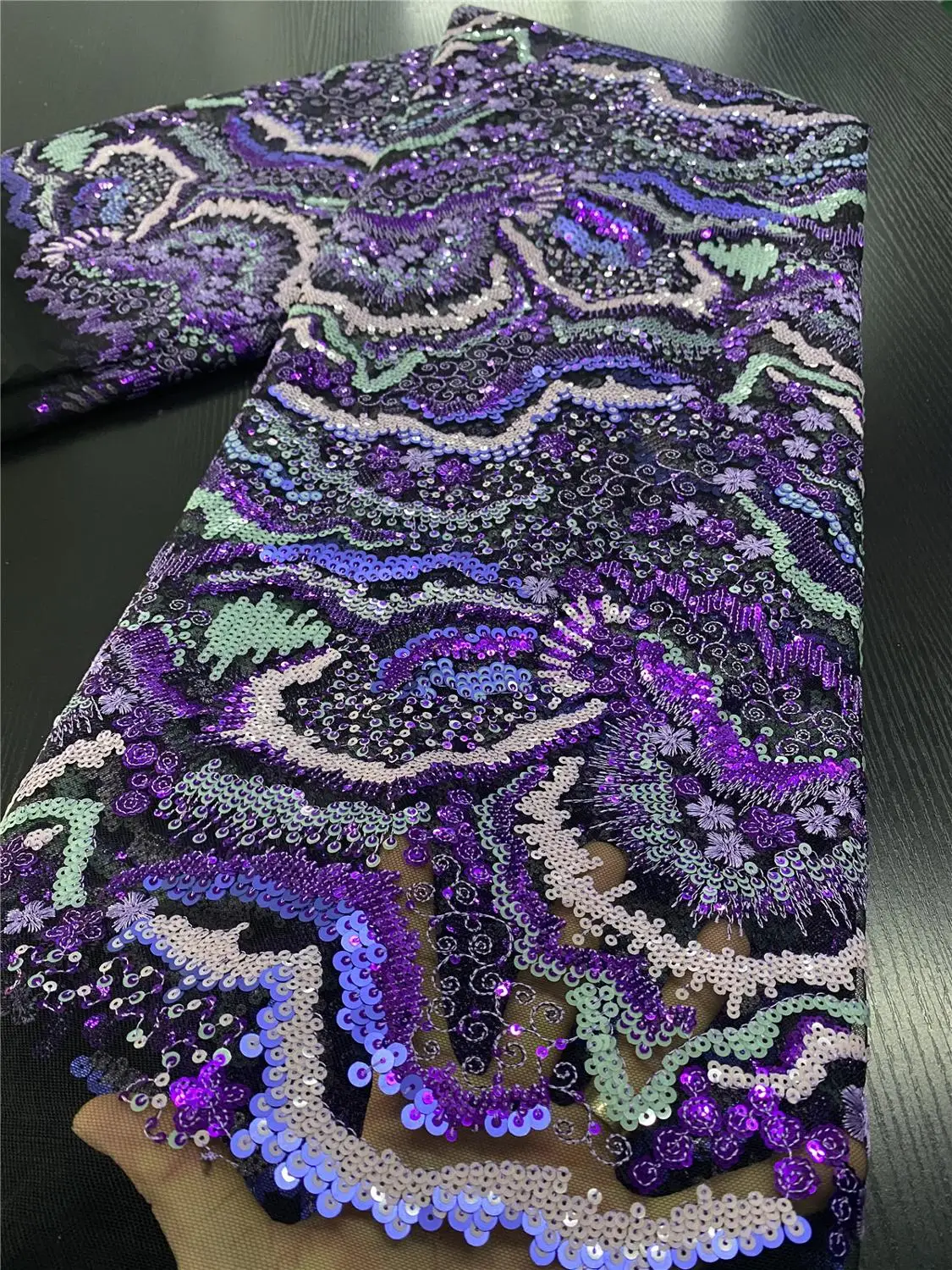 

African Sequins Lace Fabric 2020 High Quality Embroidery French Mesh Lace Fabric Nigerian Tulle Lace Fabrics For Party YA3454B-7