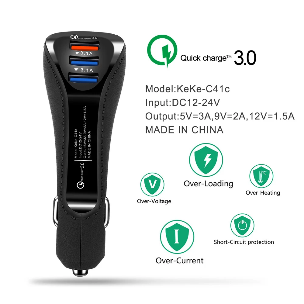 Новое быстрое зарядное устройство QC3.0 3 1 А автомобильное с тройным USB портом Type C