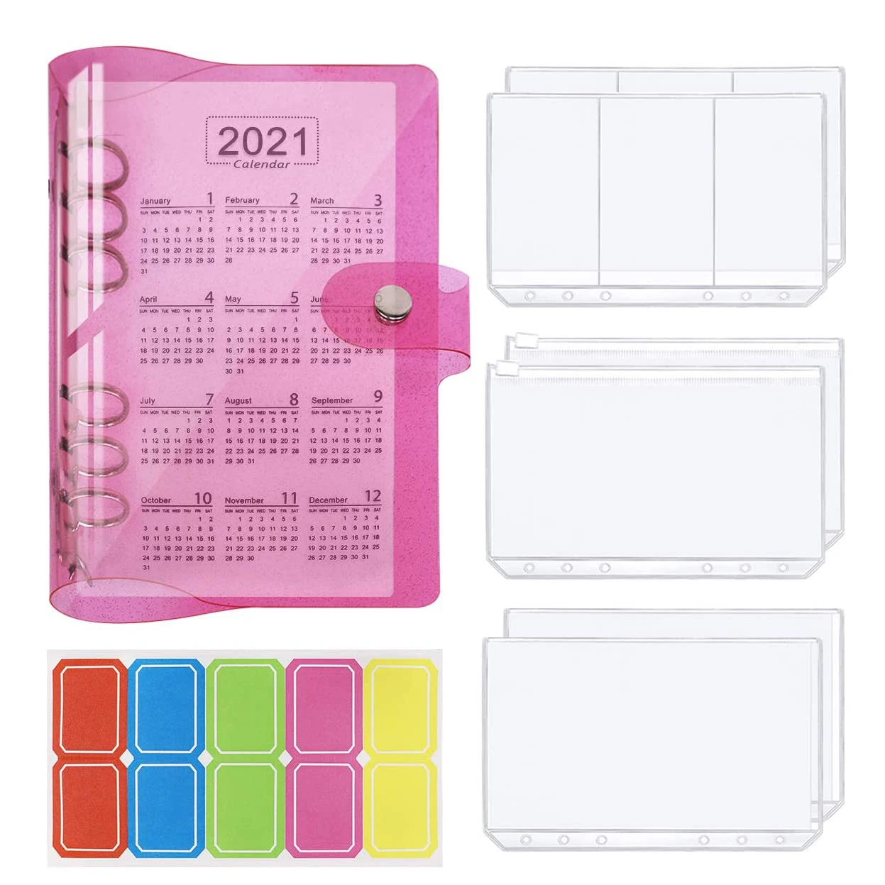 

A6 Clear Soft PVC Binder Cover,6-Ring Binder Cover Personal Planner with 6PCS Cash Budget Card Envelopes and 1Pcs Label Sticker