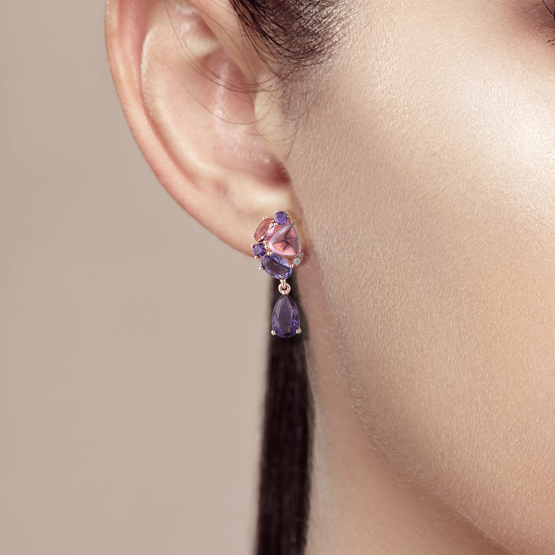 

SANTUZZA 925 Sterling Silver Earrings For Women Sparkling Amethyst Purple Stones Temperament Drop Earrings Gift Fine Jewelry