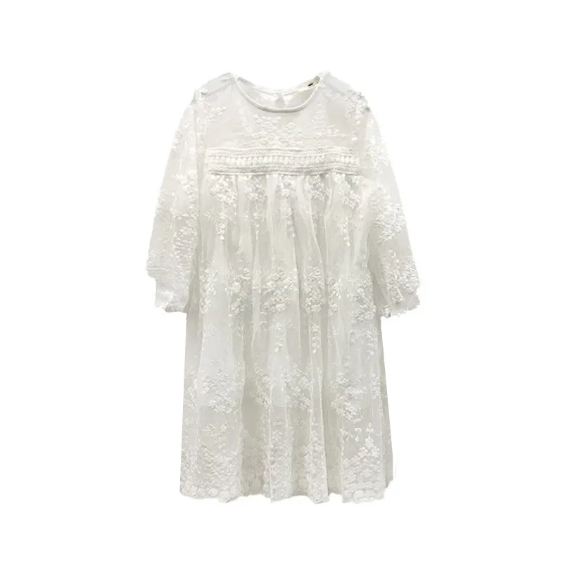 Long Sleeve Girl Dress 2018 Autumn Korean Lace Teen Kids White Fairy Fancy 3 4 5 6 7 8 9 10 11 12 13 Year Girls | Детская одежда и