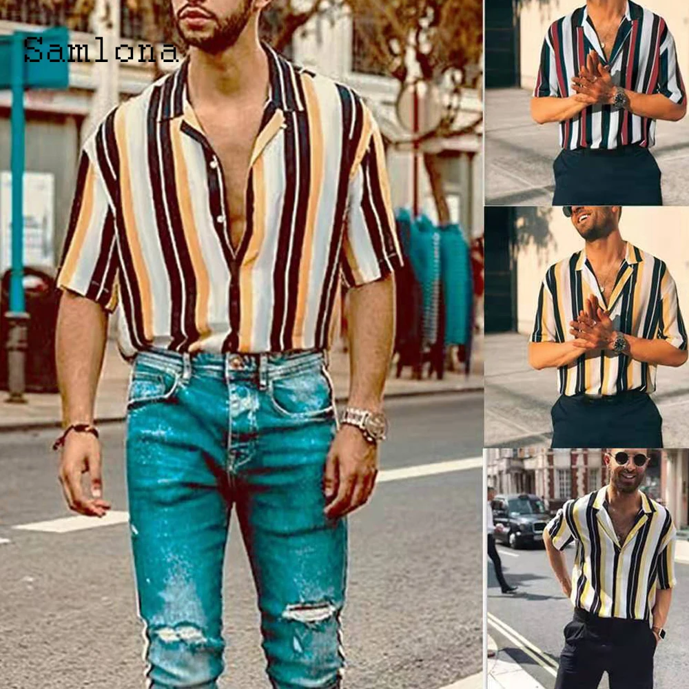 Fashion Tops Long Sleeve Blouses Men clothing England Style Summer Casual Top Thin Stripes Print Button Up blusas shirt Man