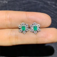 supporting detection 925 sterling silver inlaid natural emerald emerald girl earrings luxury support detection