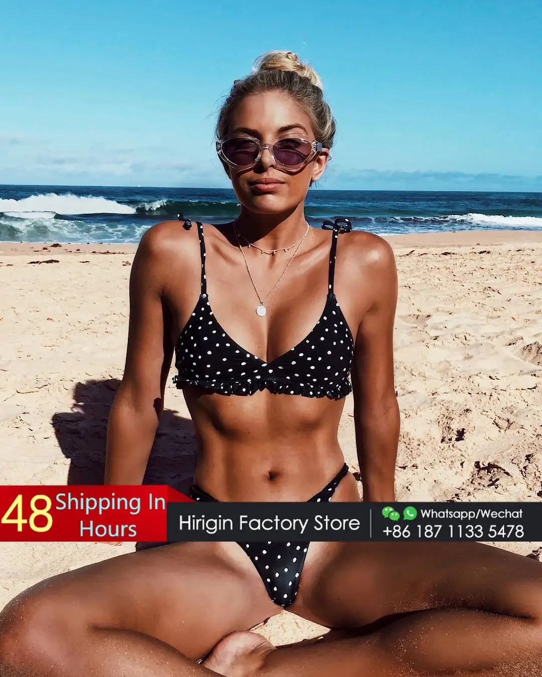 Милый комплект бикини в горошек для лета 2018 женский купальник сексуальный