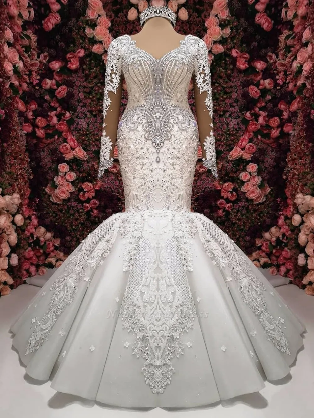 Vestidos De Noiva Гламурные Кристаллы Русалка свадебное платье сексуальные v-образным вырезом с длинными рукавами Свадебные платья