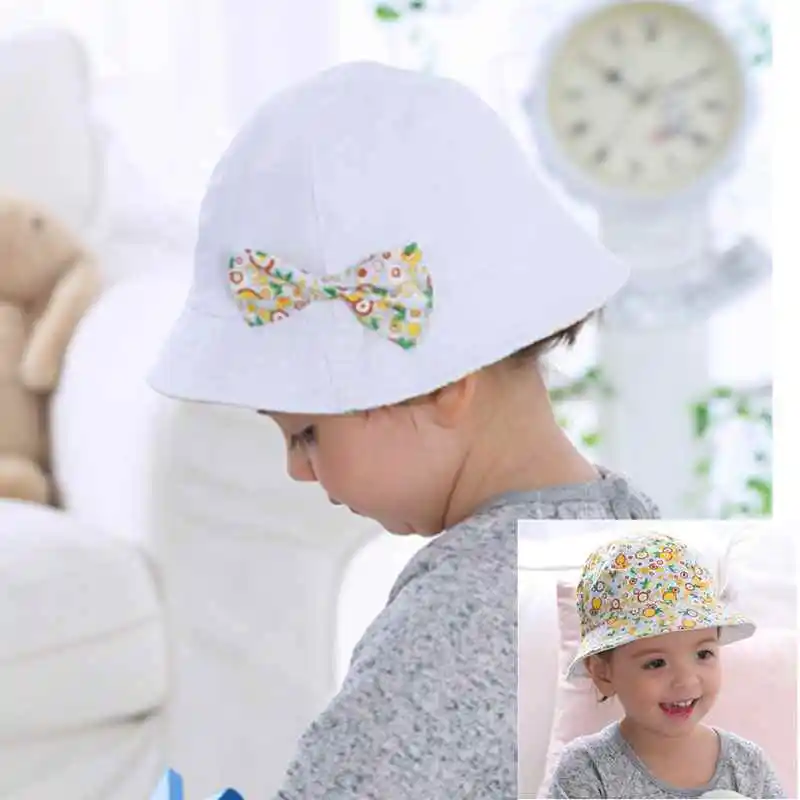 Летняя шапочка с цветочным принтом для маленьких девочек милые кепки бантиком и