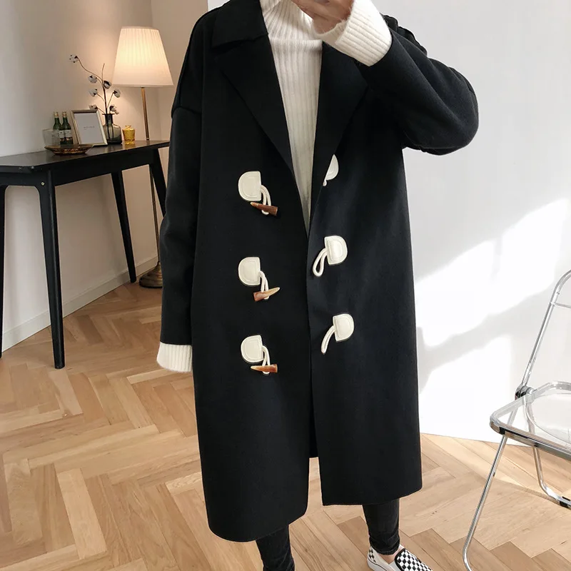 

2020 Spring Woolen Turn Down Collar Women Long Coat Button Decorated Casaco Feminino Abrigo Mujer Trench Femme