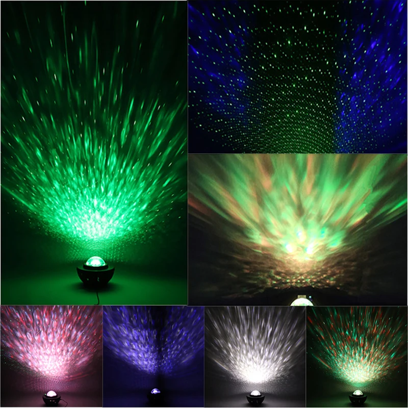 

USB Star Projector Galaxy Night Light Music Starry Water Wave LED Projector Music Player Romantic Sound-Activated Lamp Gifts