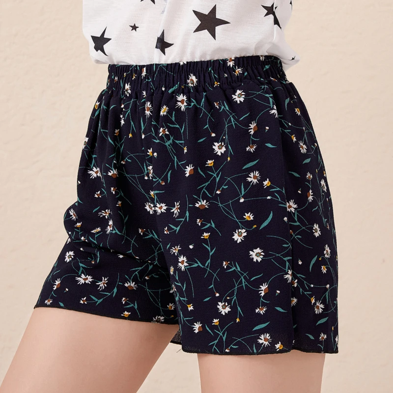 

Lady Chiffon Shorts Floral Print Shorts Women Summer Elastic Waist Loose Sport Shorts Soft Wear Short Femme