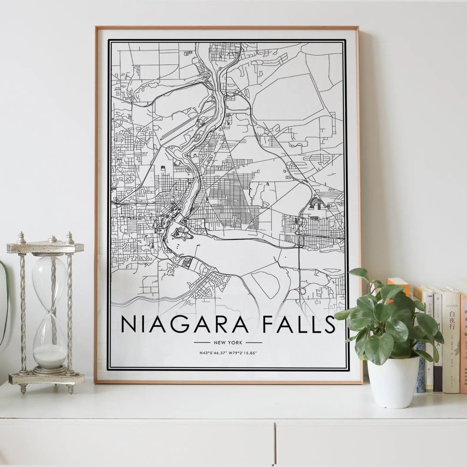 Карта города Ниагара Фолз Нью-Йорк США Декор для гостиной в скандинавском стиле