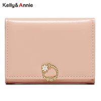 candy color small snap fastener trifold women wallet card holder flower designer pu leather female ladies standard slim purses