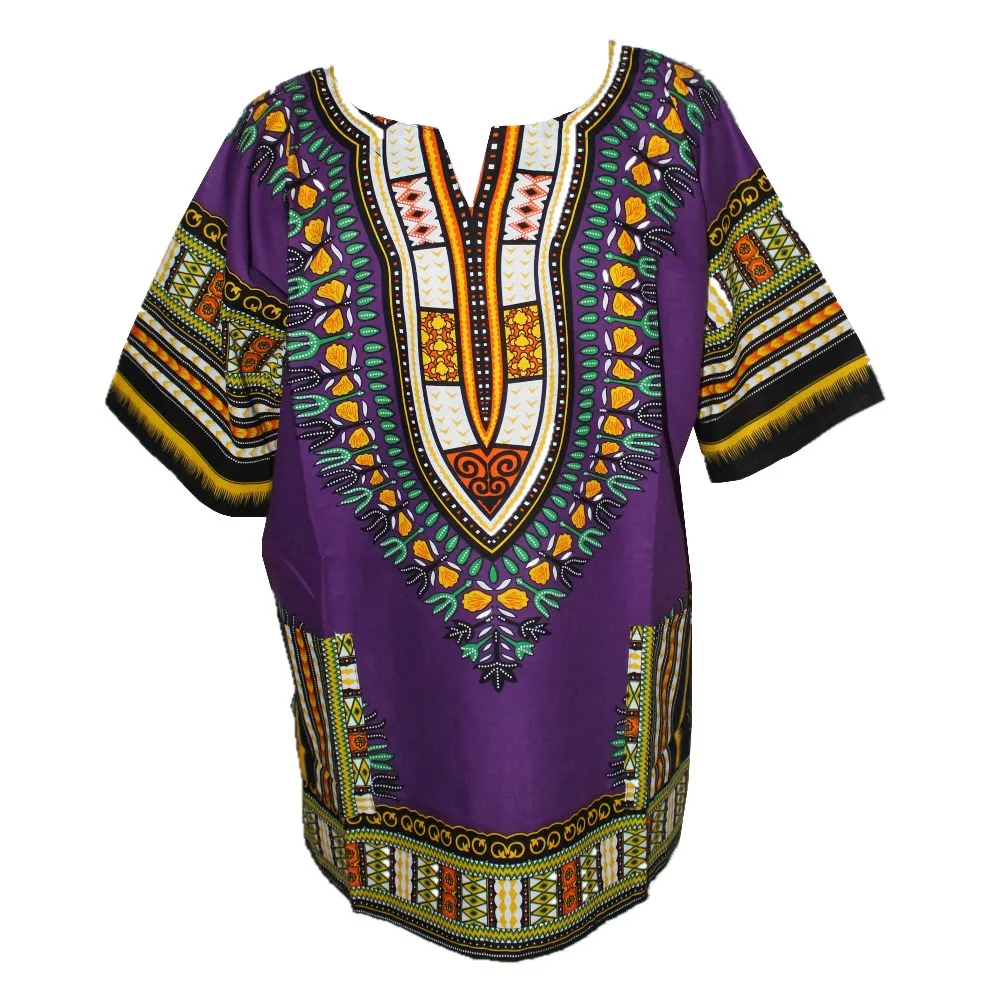 Модные дизайнерские мусульманские футболки Dashiki 100% хлопок фиолетовый топ с