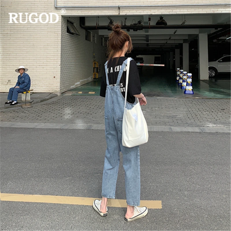 RUGOD 2019 Новый женский синий джинсовый комбинезон Свободный Повседневный мягкий