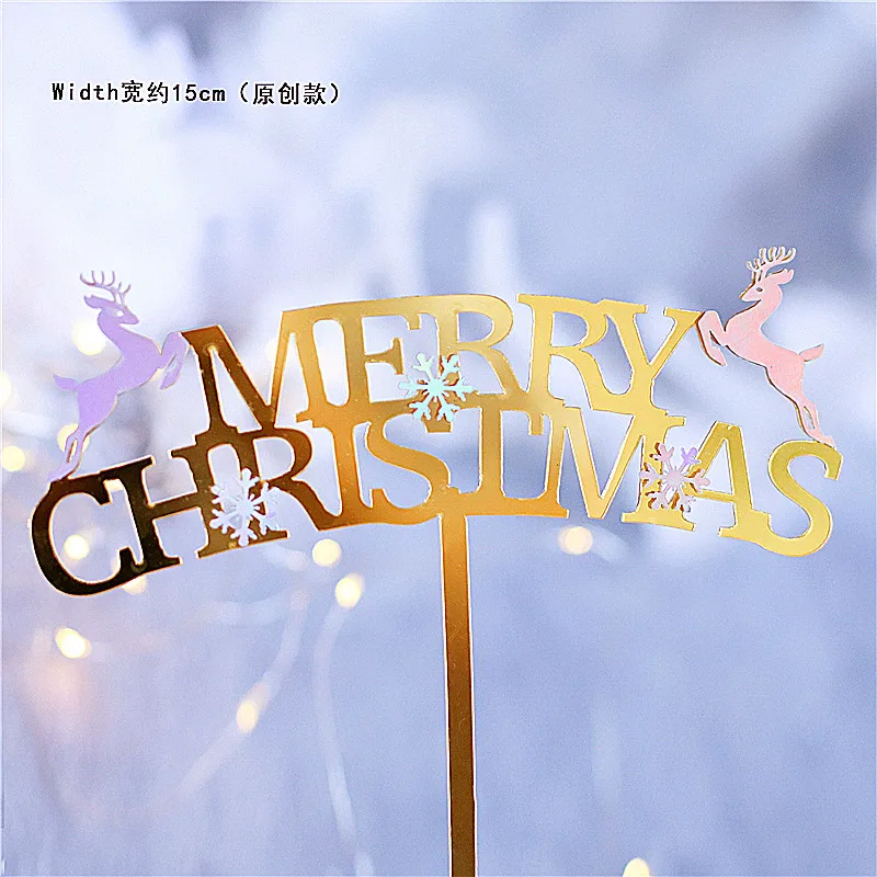 2pc gold christmas Золотые серебристые, лазерные лося Счастливого Рождества торт Топпер Замороженные вечерние Акриловые Поддельные украшение в виде хлопьев снега для приспособление для выпечки подарок любви - Цвет: 2pc gold christmas
