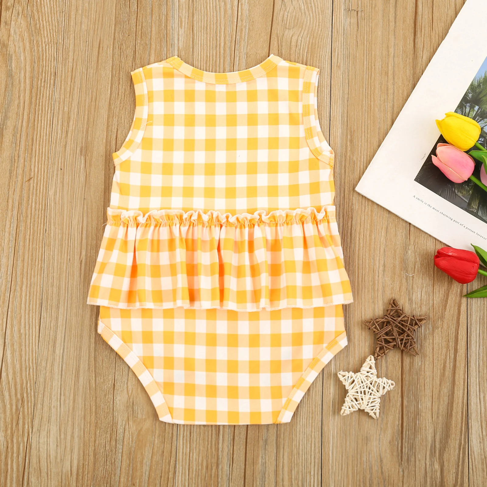 

Summer Baby Girl Clothes Romper Sleeveless Round Neck Plaid Jumpsuit One-piece Suit for Birthday Party Photography