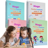 4 bookssets of magic exercise book reusable children%e2%80%99s toys to write english numbers and letters montessori 3d calligraphy