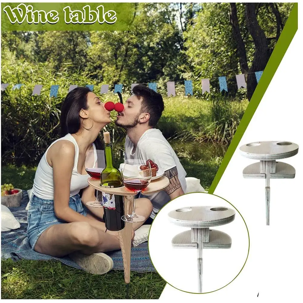 

Wooden Outdoor Wine Table With Foldable Round Desktop Mini Picnic Table Easy To Wear Wine Rack 36x20cm Support Dropshipping