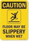 Надпись предупреждающий пол может быть скользкой при намокании  Пластик 7x8 дюймов