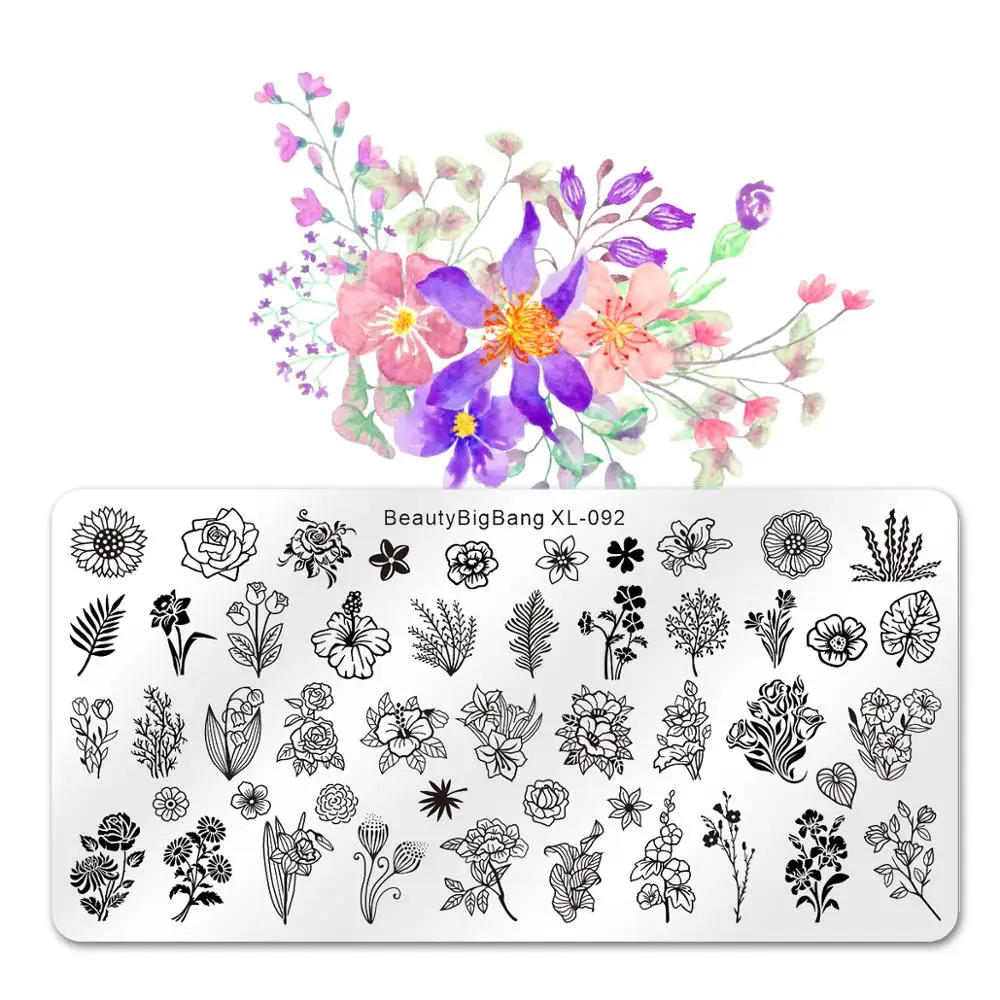 

BeautyBigBang Stamping Plates Nail Flower Grass Leaf Theme Mold Stainless Steel Stamp Nail Art Printing Stamping Template XL-092