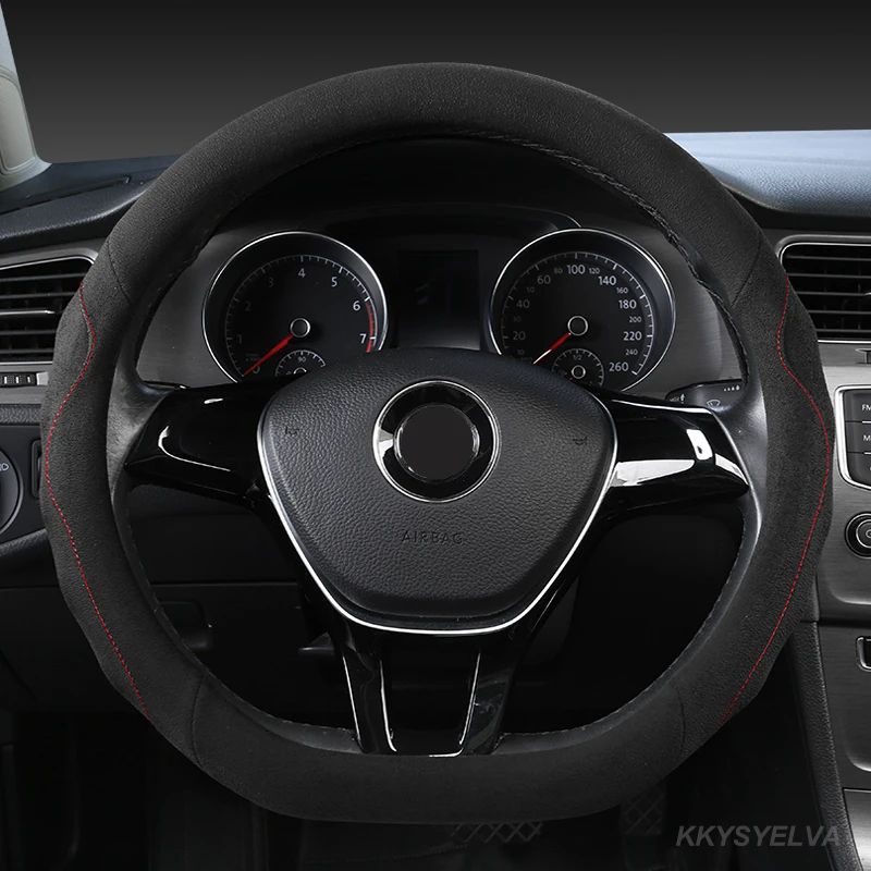 

D Shape Car Steering Wheel Cover Suede Cow Leather For Nissan Qashqai J11 Nissan X-trail T32 Golf 7 Tiguan2020 Kia Optima K5