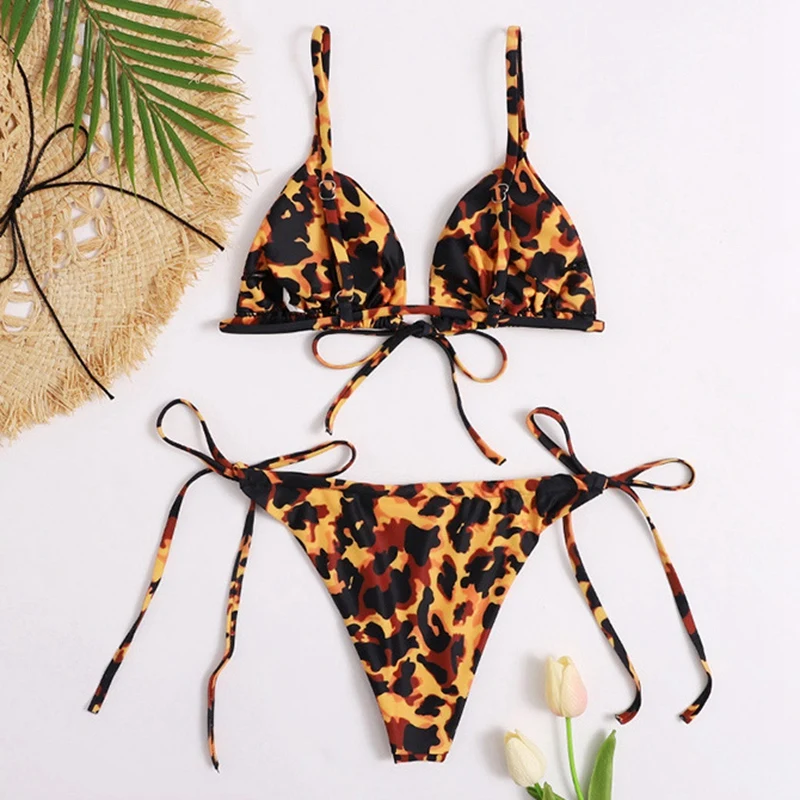 

Women's 2-Piece Triple-Cornered Swimsuit Double Fabric Leopard Print Fashion Printed Bikini