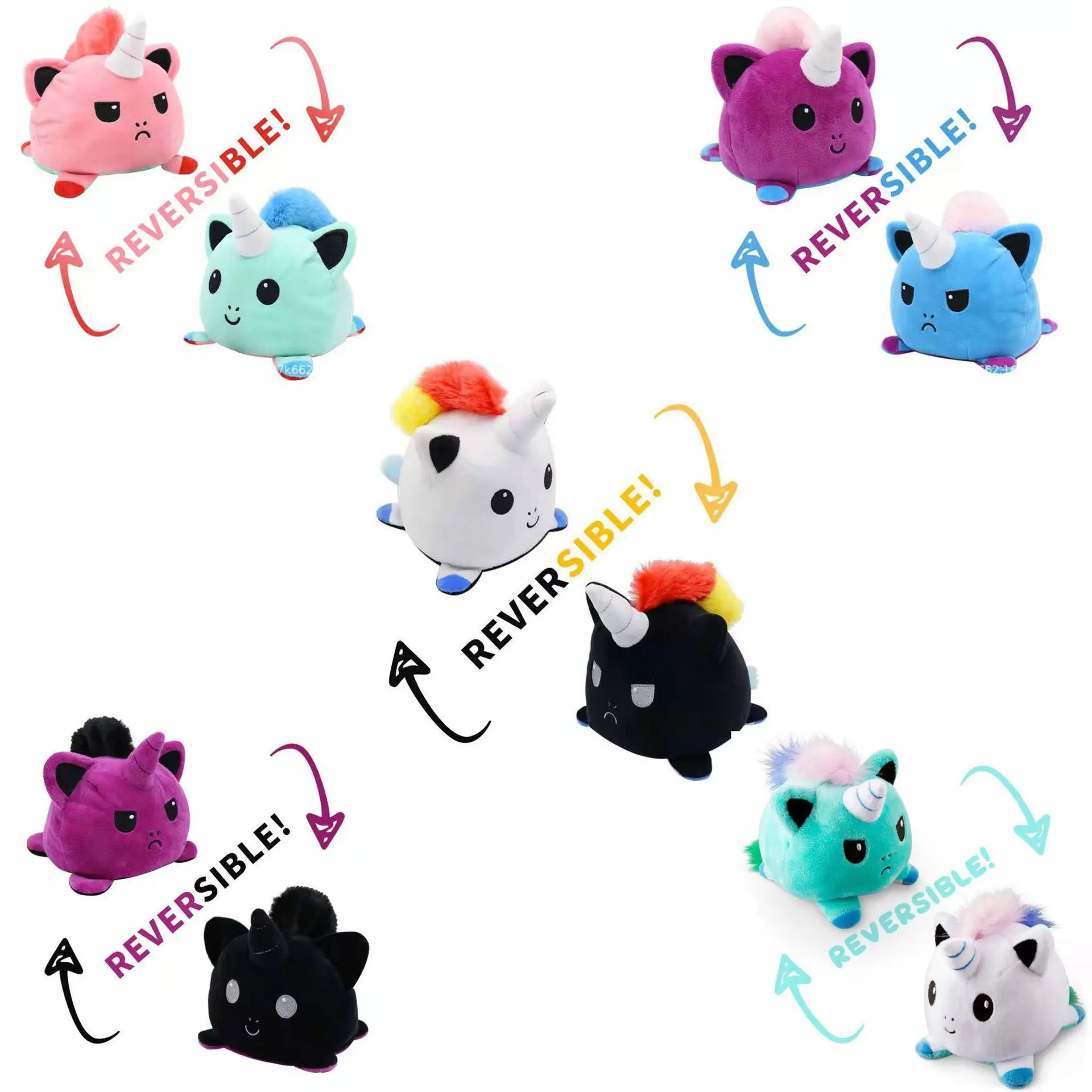 

2021 Children Birthday Toys Juguetes Mascot Soft Simulation Two-side Doll Kids Emotional Epression Double-sided Flip Plush Toy