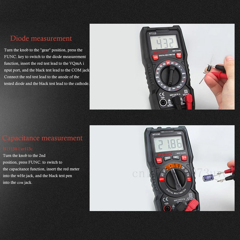 

MAYILON HT113 Digital Multimeter Professional AC DC Ohm Hz Tester Auto Range Voltage ResistancTrue RMS Transistor Tester