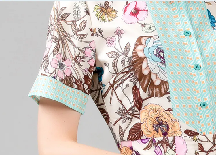 

BLLOCUE Runway Fashion Summer Elegant Pleated Dress Women's Short Sleeve Lapel Floral Printed Single-Breasted A-Line Dresses