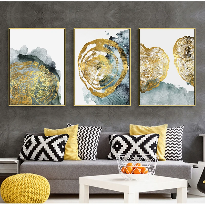 Абстрактная Золотая фольга и круглые блоки холст живопись модный современный