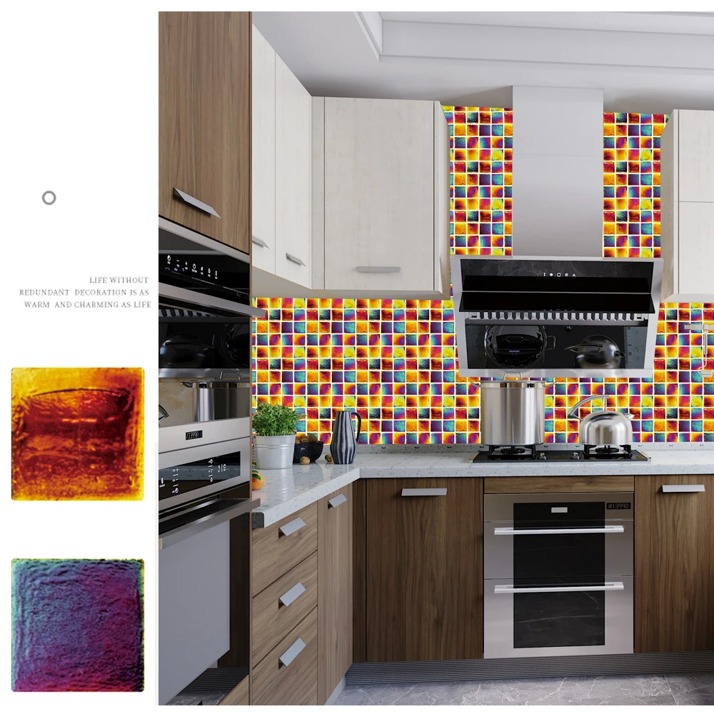 

30PCs Mosaic Self-Adhesive Wall Sticker Waterproof DIY Wall Art Home Bedroom Bathroom Kitchen Tile Sticker Size 10x10cm