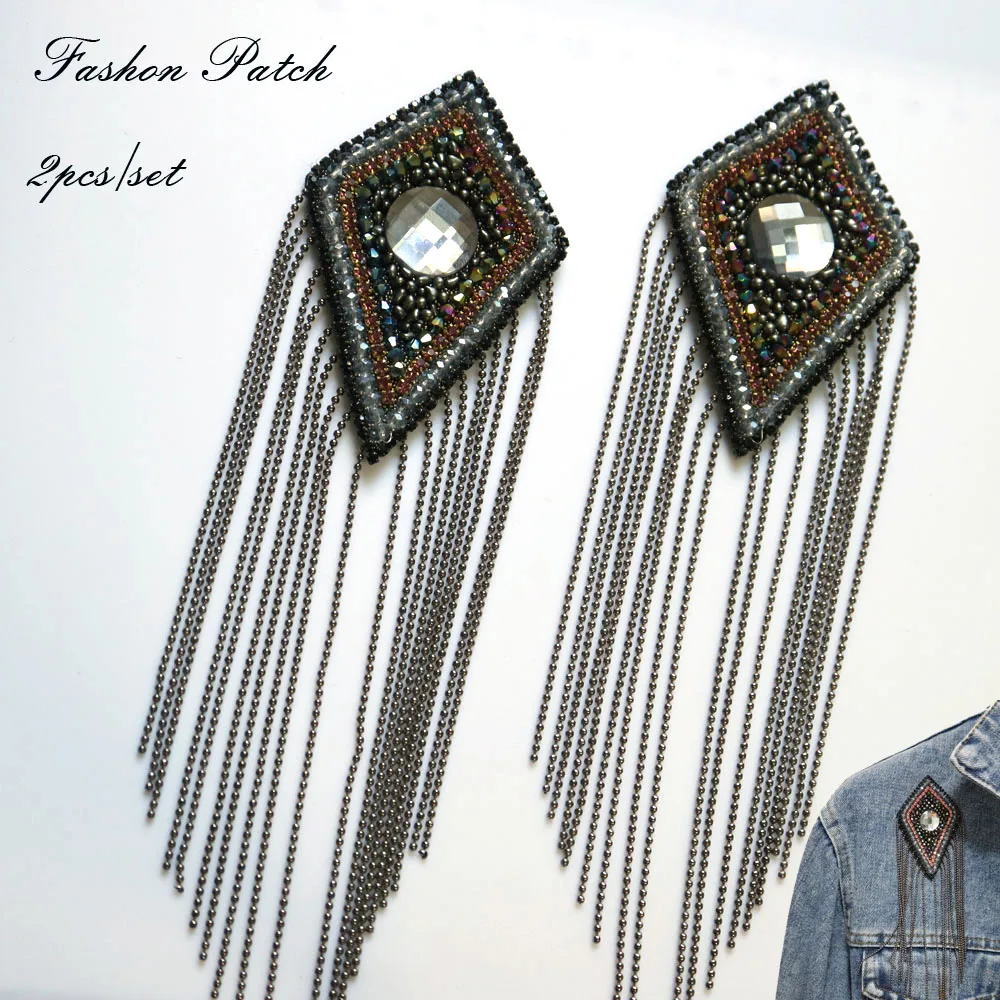 2 шт. черные эполеты с бусинами для одежды|Заплатки| |