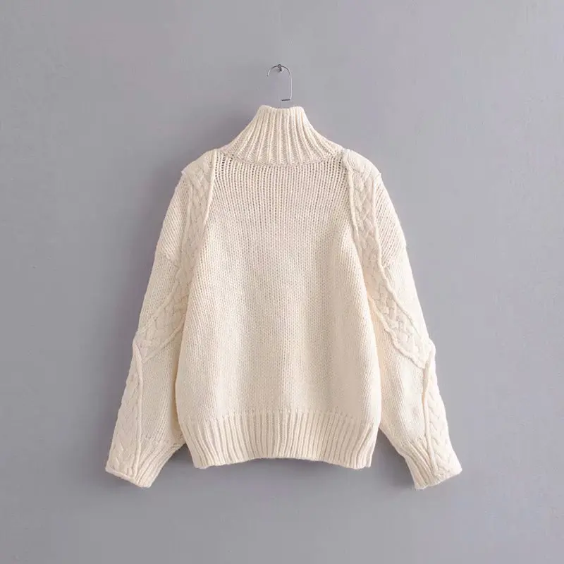 casual white woman sweater 2019 autumn-winter new fashion solid turtleneck ladies pullover elegant sweet loose nature sweaters | Женская