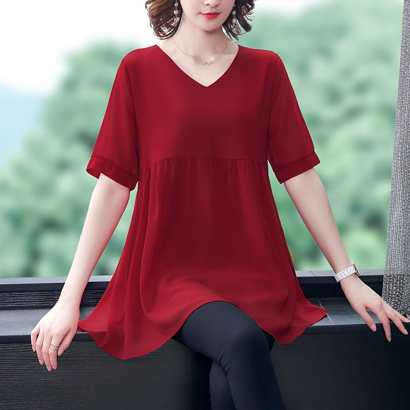 2021 Новые Летние шифоновые Блузы с коротким рукавом рубашки для женщин