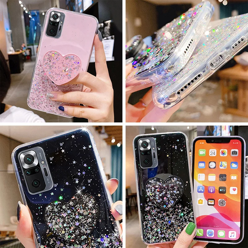 

Redmi Note 10s Csae Bling Glitter Case For Xiaomi Redmi Note 10 Pro Max 10S Cases Funda Mi 10T Lite Mi 10 Pro Ultra Cover Holder