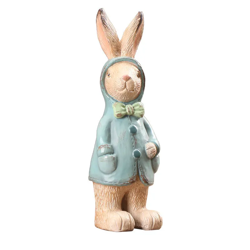 

Resin Rabbit Ornaments Creative Animal Thanksgiving Gifts Cute Raincoat Style Rabbit Garden Ornament Easter Decorations