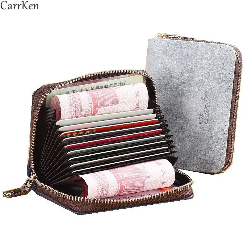 

Card Holder Men Retro Frosted PU Wallet Porta Credencial Zipper Male Thin Business Card Money Clip Unisex Clutch Fiesta Mujer